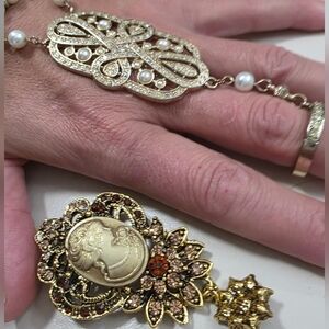 UPDATED 20s 925 Marked Sterling Art Deco  Slave Bracelet ADDED CAMEO BROOCH